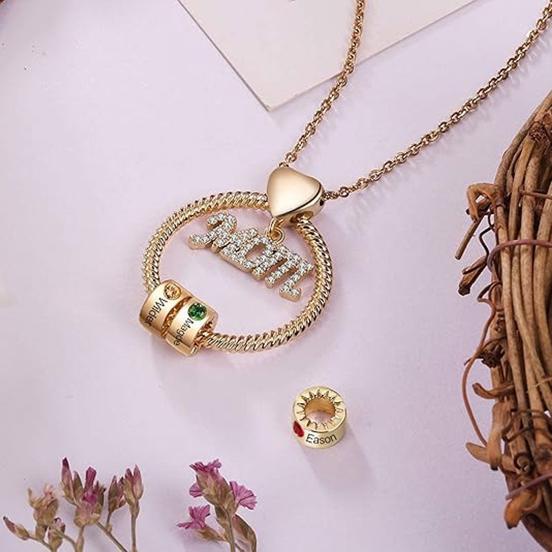 Necklace with Engraved Name Beads & Birthstone Crystals