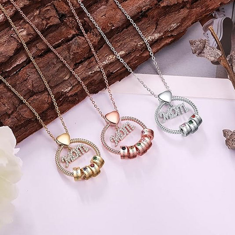 Necklace with Engraved Name Beads & Birthstone Crystals