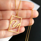 Custom Square Frame Single Initial Necklace with Cable Chain Personalized