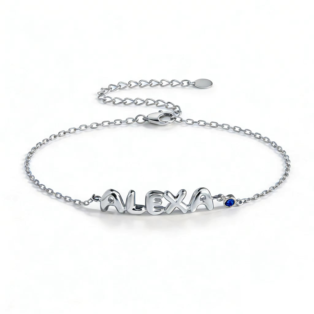 Personalised Balloon Letter Name Bracelet with Birthstone