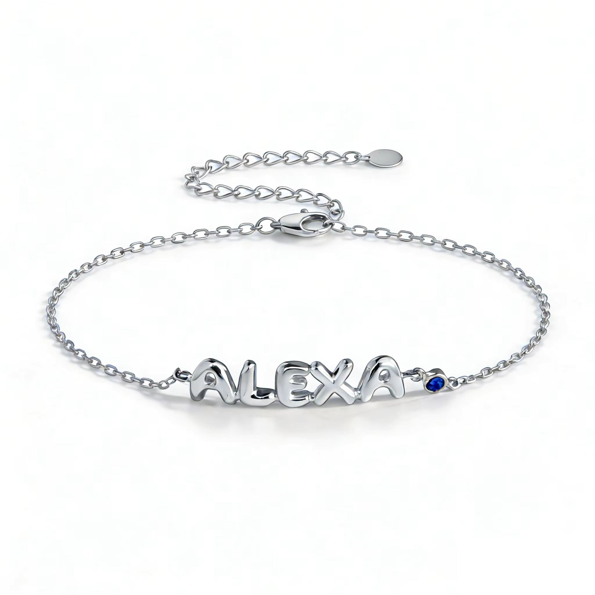 Personalised Balloon Letter Name Bracelet with Birthstone