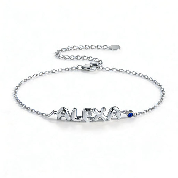Personalised Balloon Letter Name Bracelet with Birthstone