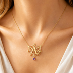 Personalized Halloween Jewelry,Custom Initial Letter Spider Web Necklace with Birthstone.