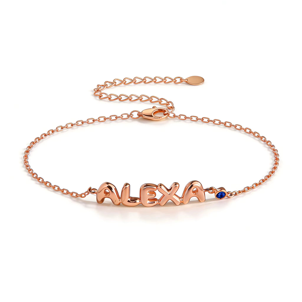 Personalised Balloon Letter Name Bracelet with Birthstone