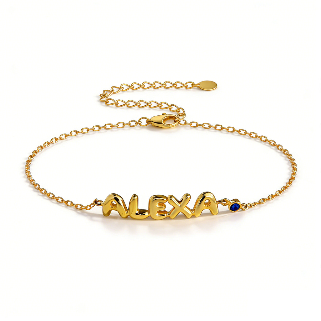 Personalised Balloon Letter Name Bracelet with Birthstone