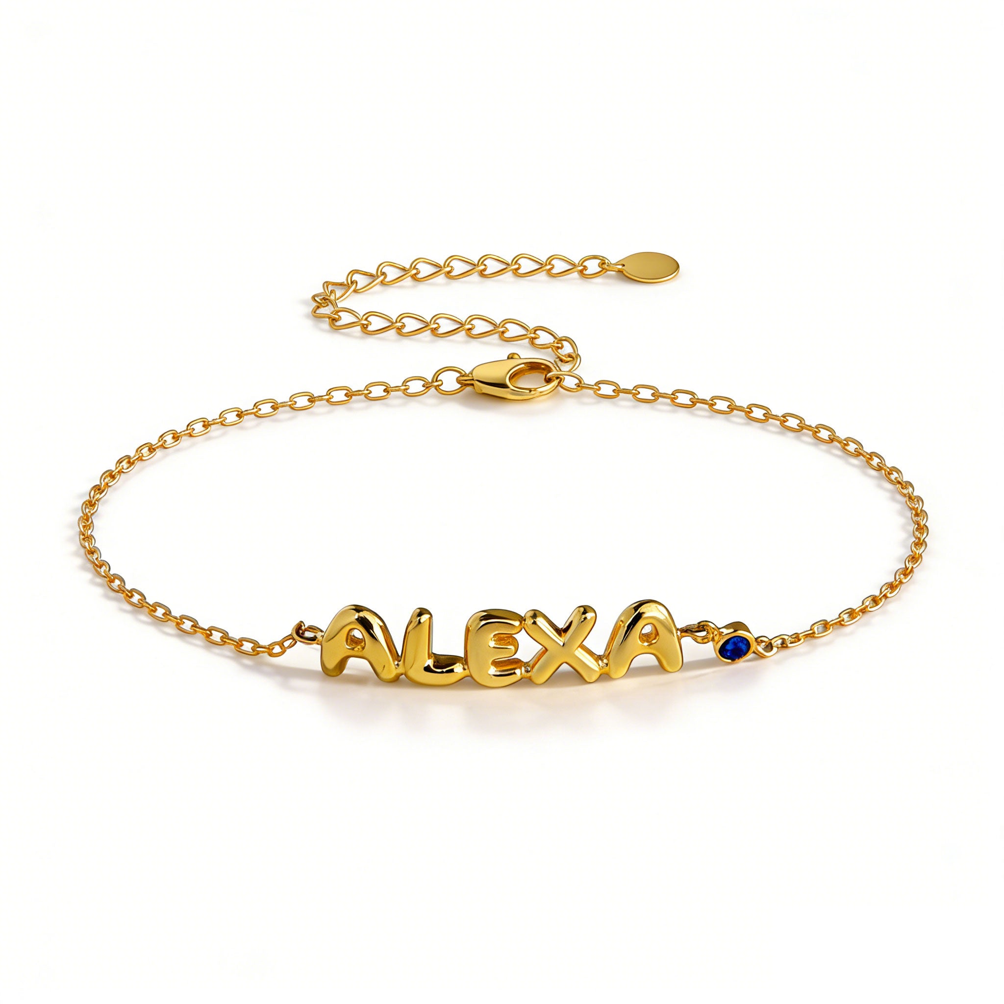 Personalised Balloon Letter Name Bracelet with Birthstone