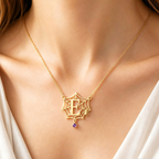 Personalized Halloween Jewelry,Custom Initial Letter Spider Web Necklace with Birthstone.
