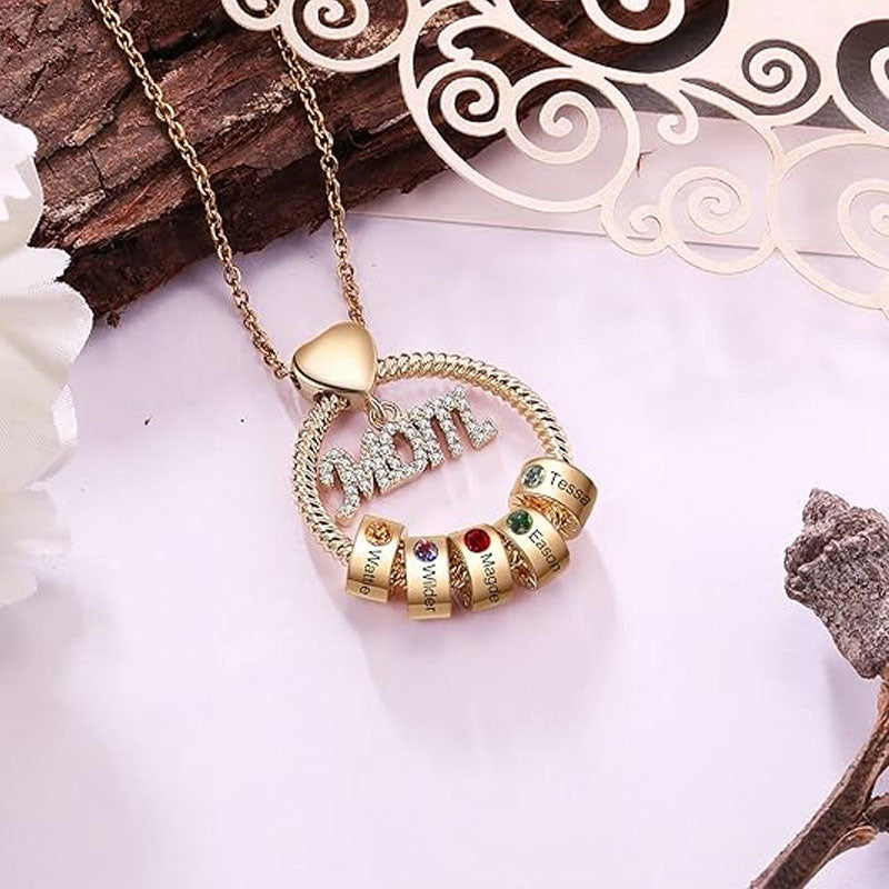 Necklace with Engraved Name Beads & Birthstone Crystals