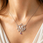 Personalized Halloween Jewelry,Custom Initial Letter Spider Web Necklace with Birthstone.