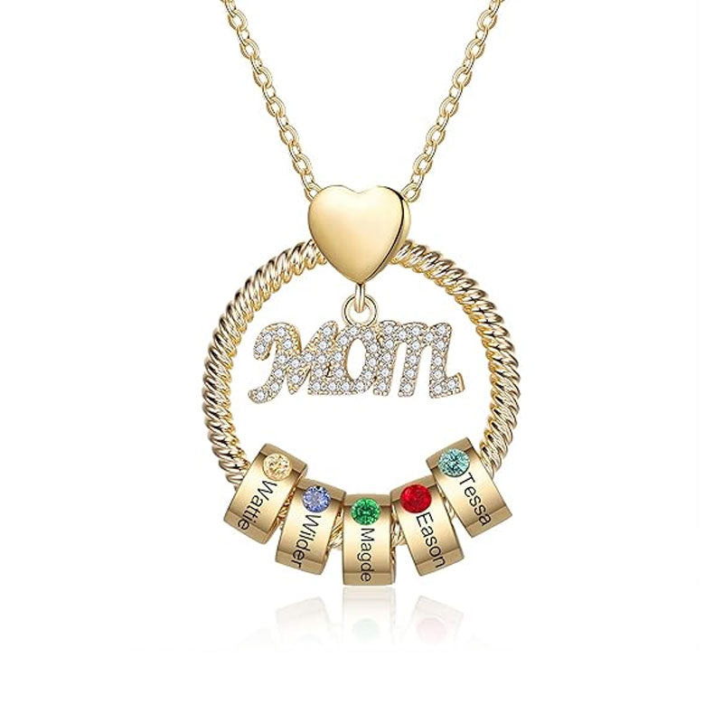 Necklace with Engraved Name Beads & Birthstone Crystals