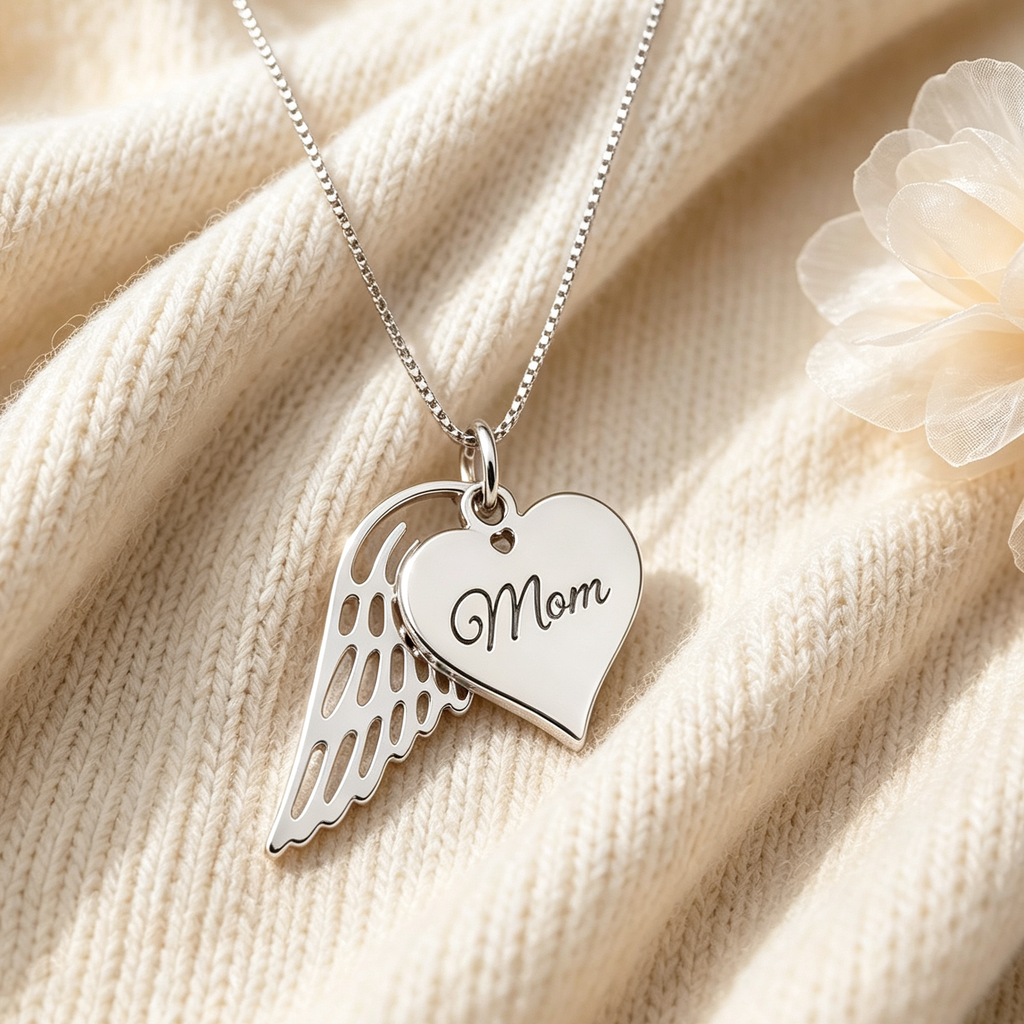 Custom Angel Wing Heart Name Engraved Necklace