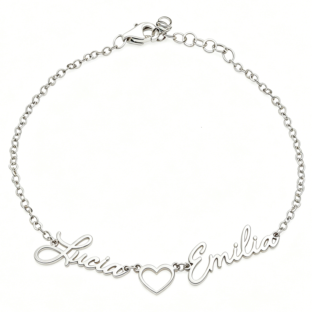 Personalized Two Name Heart Bracelet