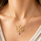 Personalized Halloween Jewelry,Custom Initial Letter Spider Web Necklace with Birthstone.