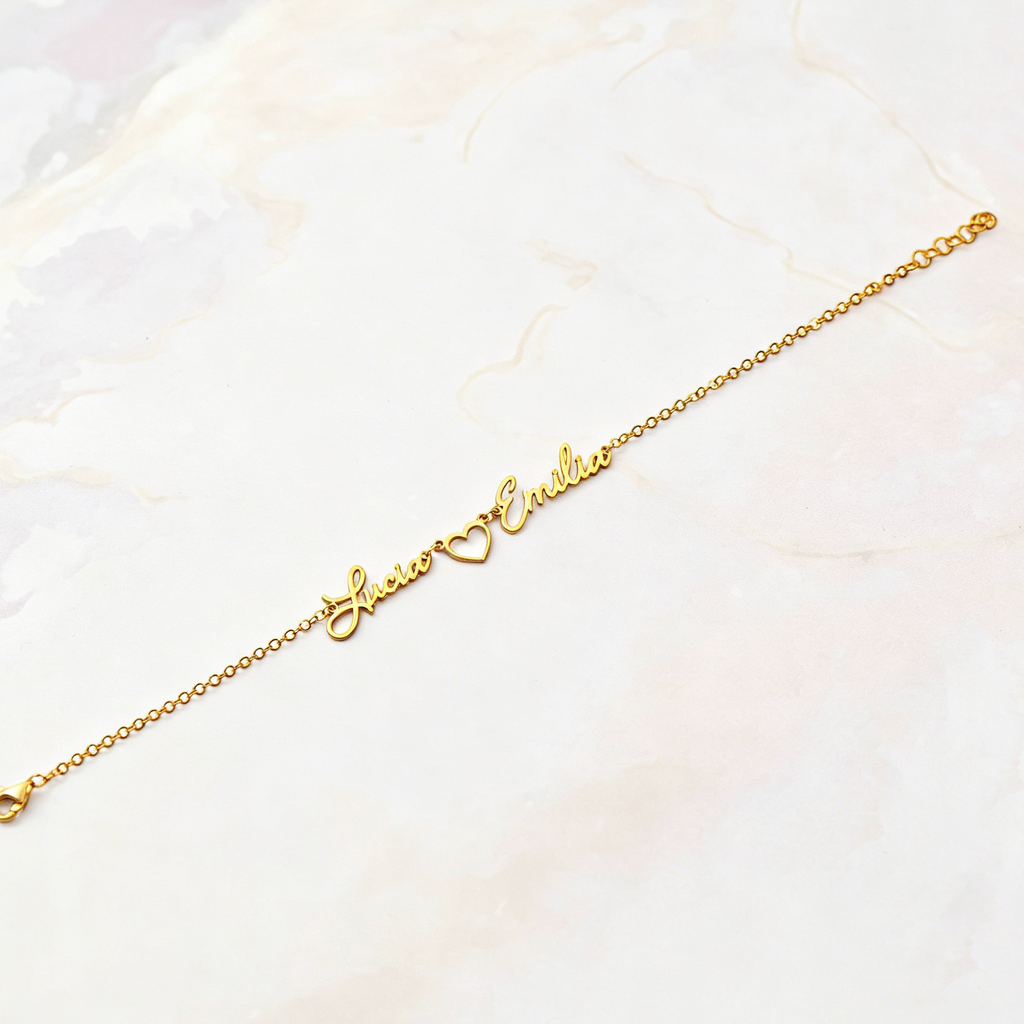 Personalized Two Name Heart Bracelet