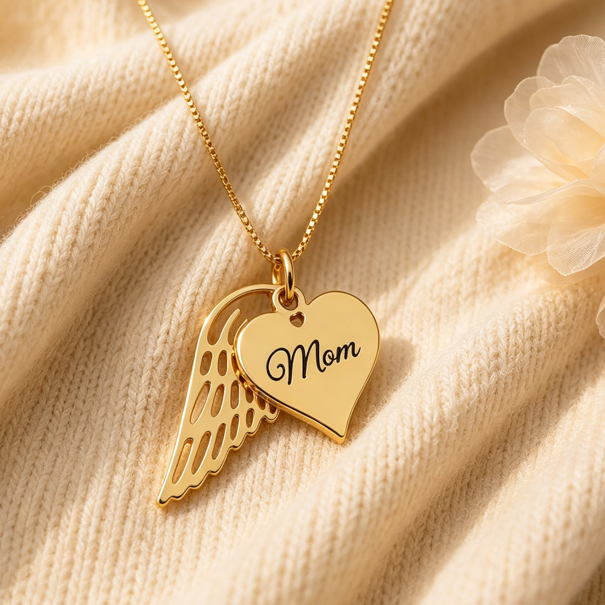 Custom Angel Wing Heart Name Engraved Necklace