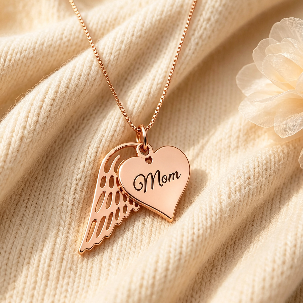 Custom Angel Wing Heart Name Engraved Necklace