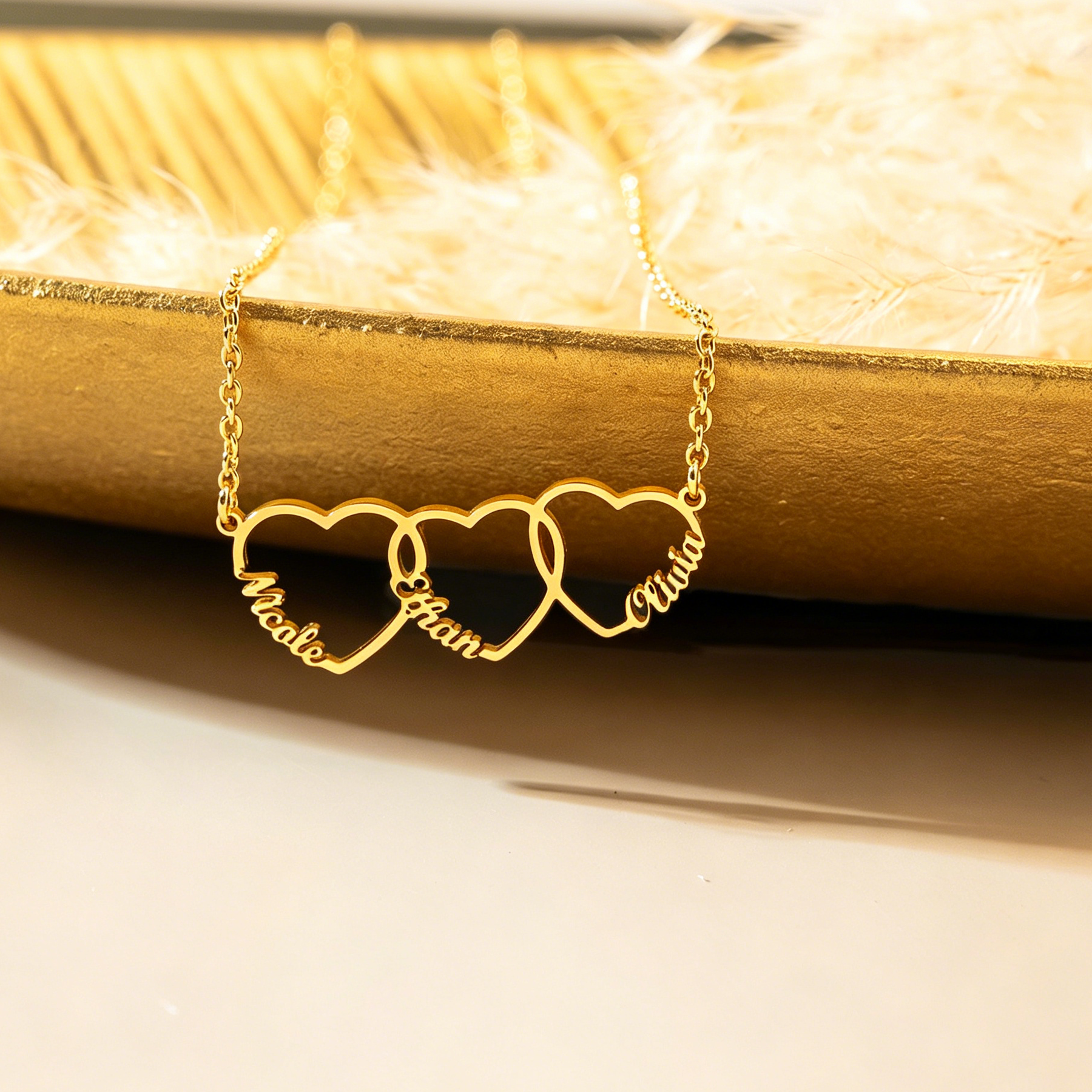 Personalised Triple Interlocking Heart Name Necklace