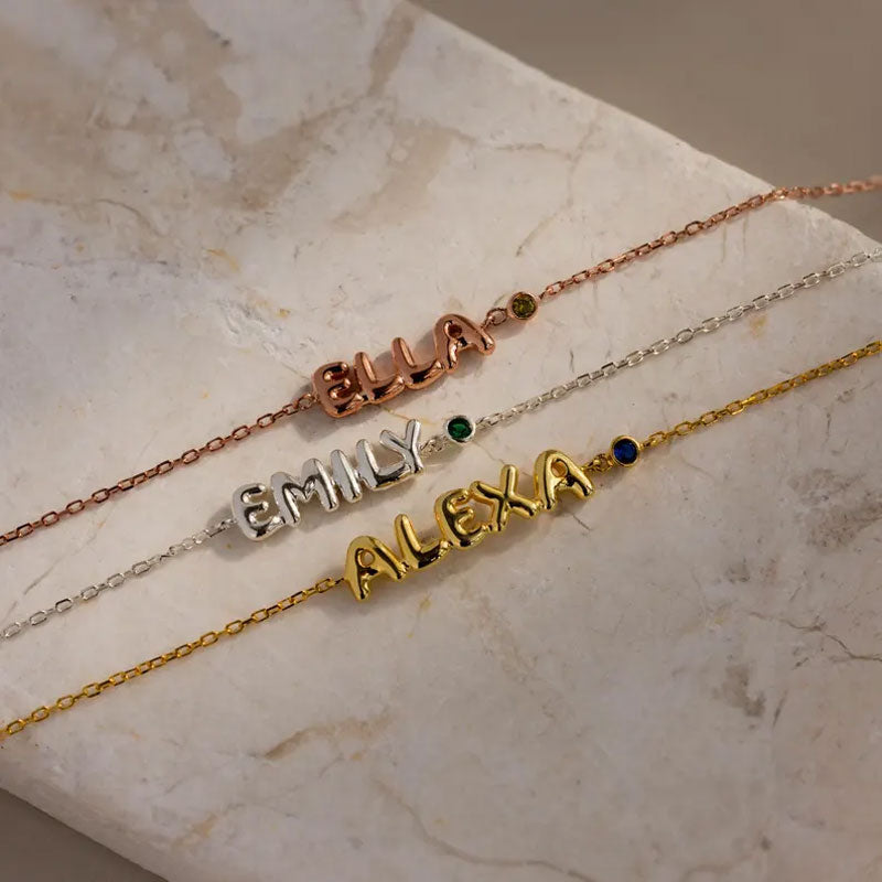 Personalised Balloon Letter Name Bracelet with Birthstone