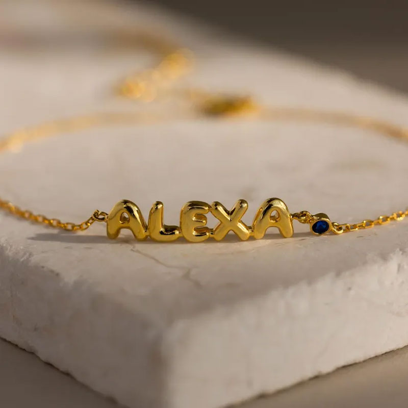 Personalised Balloon Letter Name Bracelet with Birthstone