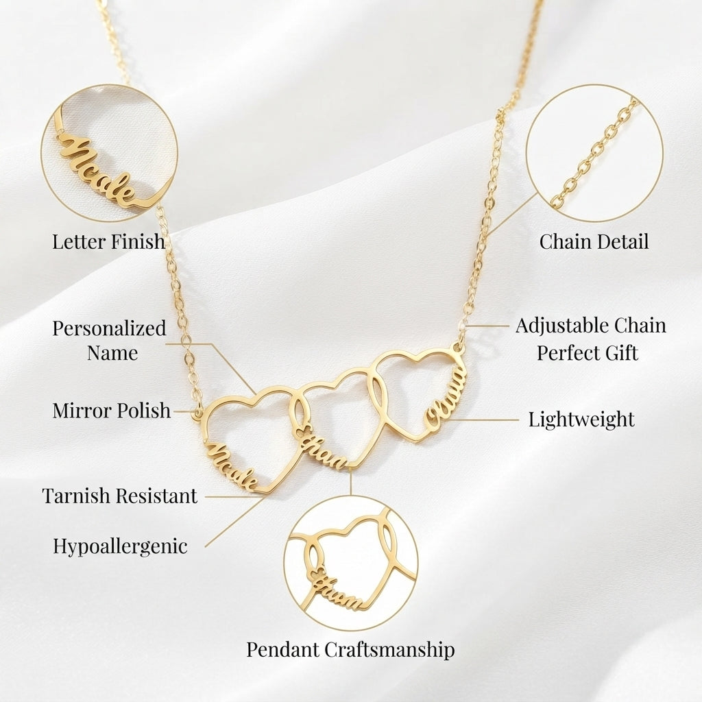 Personalised Triple Interlocking Heart Name Necklace