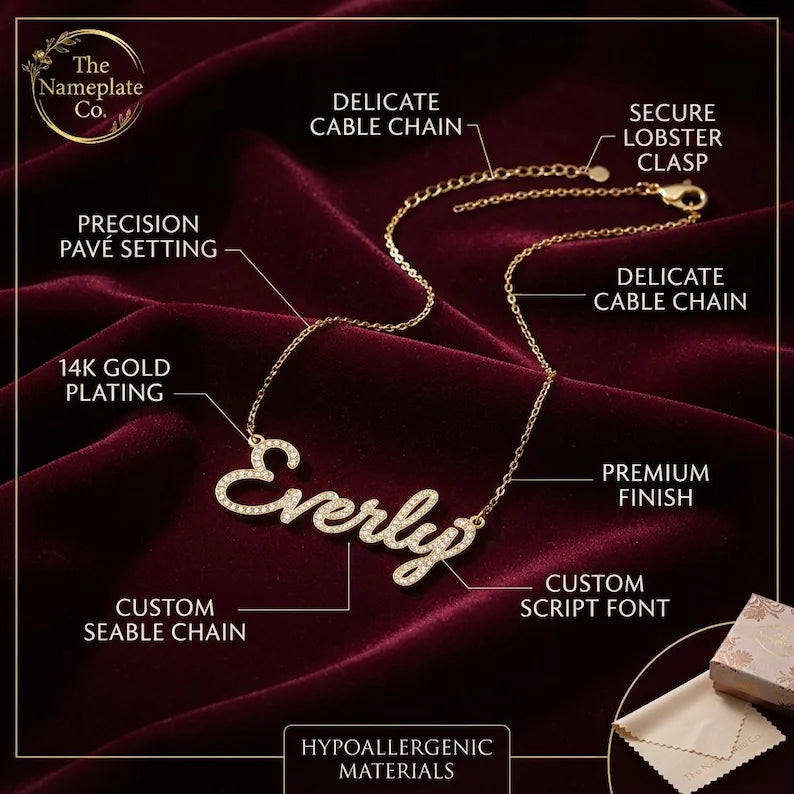Personalised Diamond Name Necklace with Stones