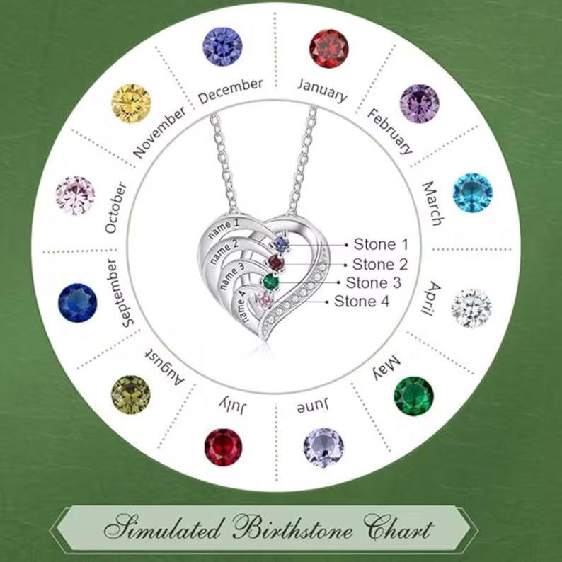 Customised Engraved Family Name Necklace with Birthstones